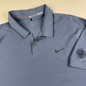 Nike Tiger Woods Polo Shirt Snap Mens XL Blue Trump Crest Logo Golf Performance